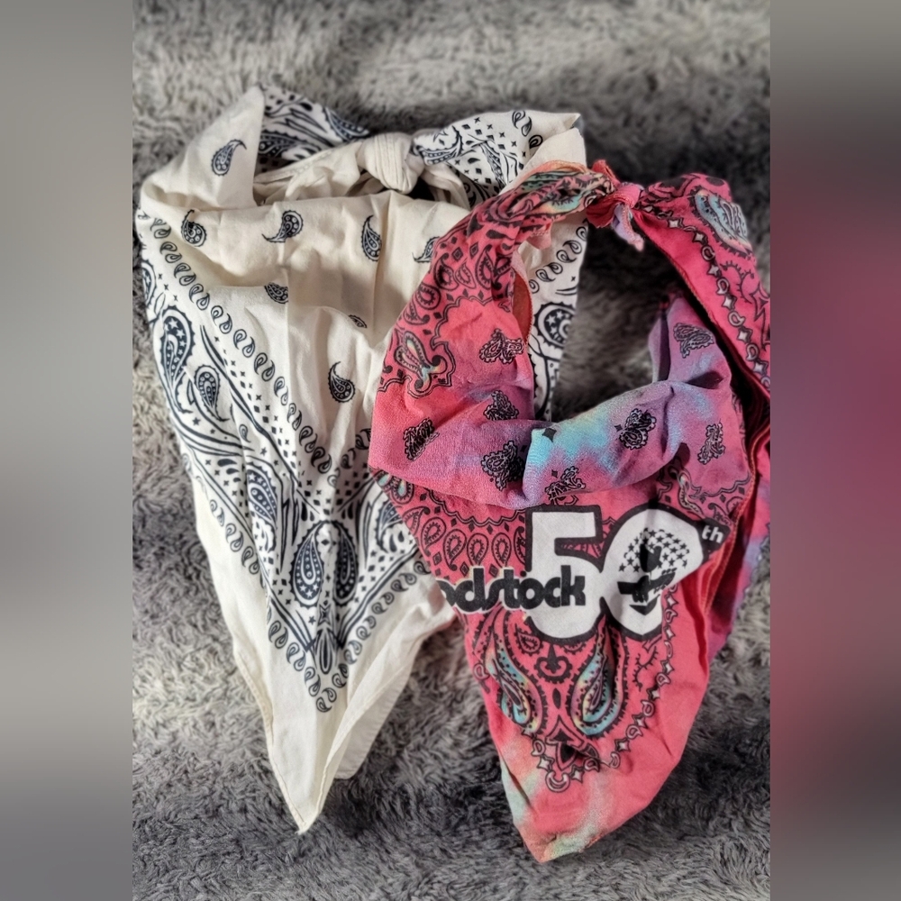 Lot of 2 Bandanas Tie Dye Woodstock White Hankerchief